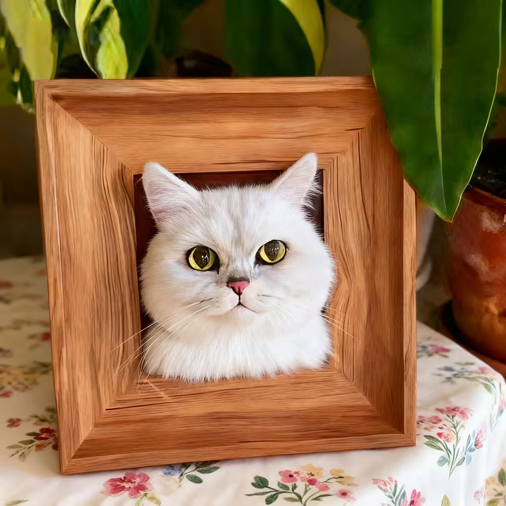 Custom wool felt head portrait frame of a cat keepsake 6-inch by Furfond