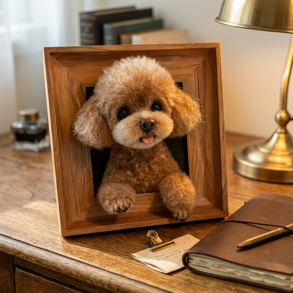 Custom pet portrait frame — head and upper body wool felt